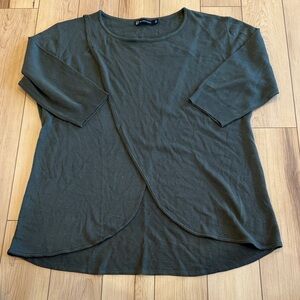 New York & Company Dark Green Long Sleeve Fly Wrap/FlyAway Top